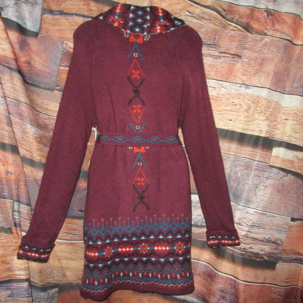 Wrangler S NWT Western Burhundy Southwest Belted Cardigan Sweater Jacket - Picture 3 of 8